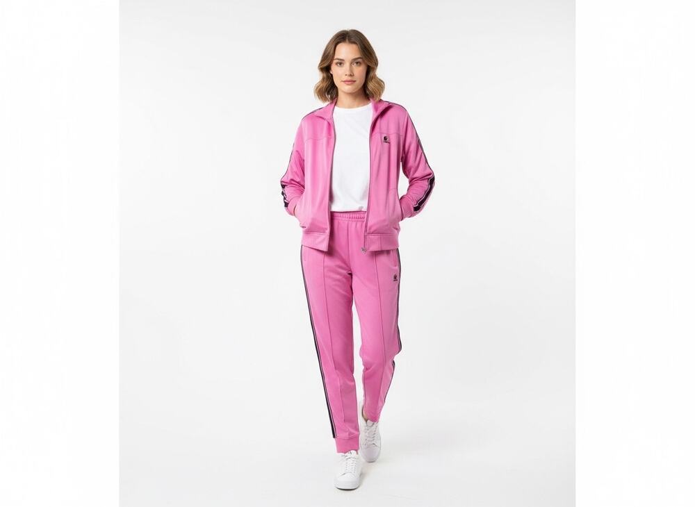 Vintage Lady Foot Locker Zip Up Jacket Womens M Pink Black Athletic Retro